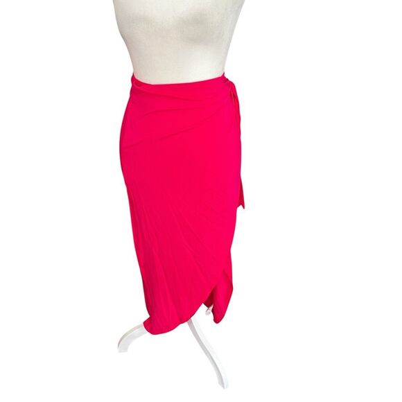 Reformation Rika Wrap Midi Skirt XS Hot Pink Lyocell Tie Waist Vacation - Picture 2 of 7